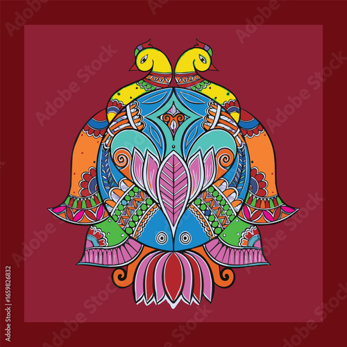traditional folk art of Rickshaw Painting showcases motifs mandalas and Indian art, Rickshaw Art designs, 
Mandala peacock design Beautiful indian rangoli design Art Board Print, 