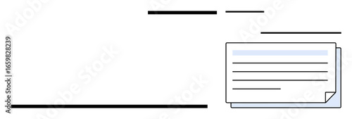 Document with text lines and a folded corner overlay, emphasizing organization and efficiency. Ideal for workflow, paperwork, communication, planning, writing, editing, simple flat metaphor