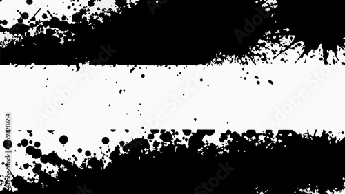 Vector black ink splatters and blots across a white canvas creating a textured abstract background design art