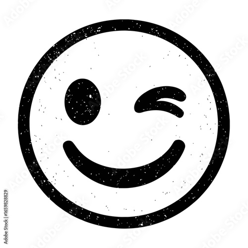 Playful Black and White Winking Emoji with a Smile - Fun and Flirty Expression Vector