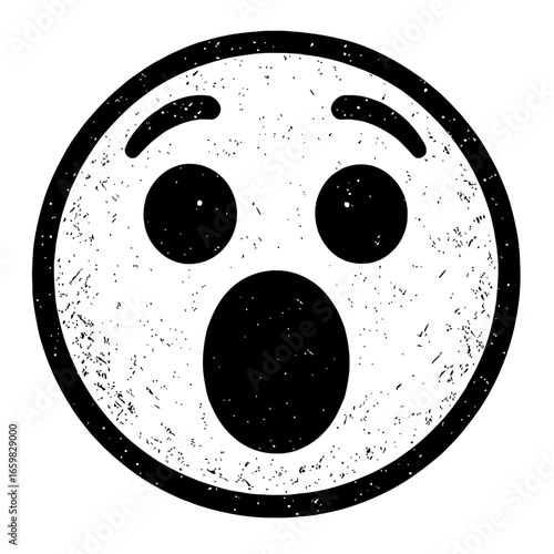 Surprised or Shocked Black and White Emoji with a Wide-Open Mouth and Wide Eyes - Expression of Amazement or Awe
