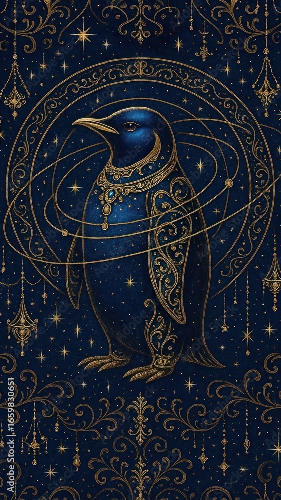 Obraz premium Ornate penguin cosmic elegance