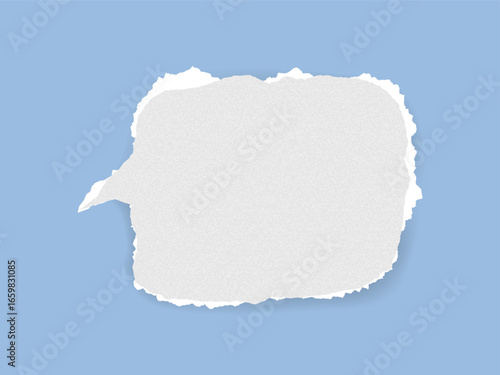 Torn paper speech bubble with ripped edges on blue background, grainy texture, retro style, perfect for creative quote, message, poster, scrapbooking, social media design