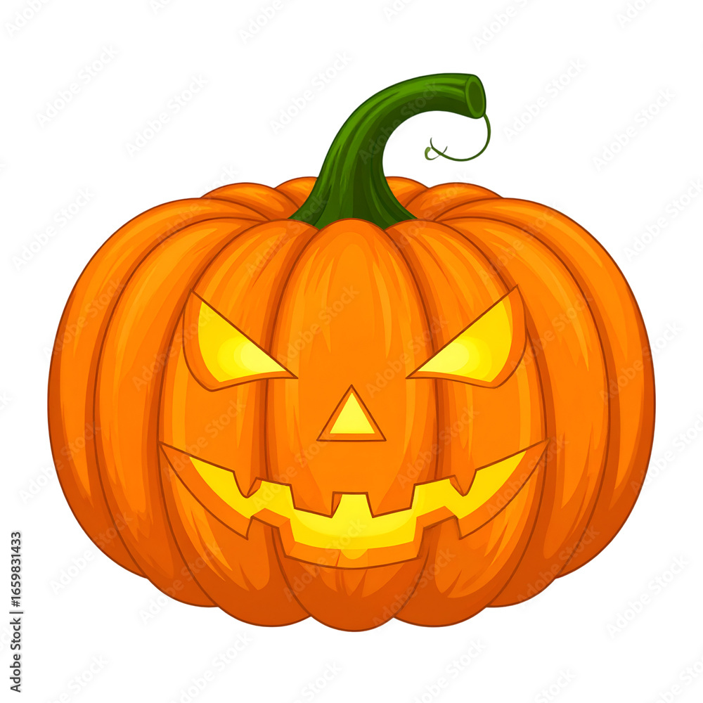 Halloween Pumpkin: A classic Jack-o'-lantern illuminated by a mysterious inner light, perfectly capturing the spooky essence of Halloween in vibrant orange hues. Halloween Pumpkin: A classic Jack-o'-lantern illuminated by a mysterious inner light, perfectly capturing the spooky essence of Halloween in vibrant orange hues.