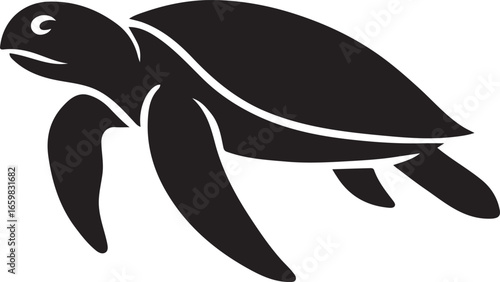 Sea turtle swimming with flippers reptile, Ocean animal silhouette vector
