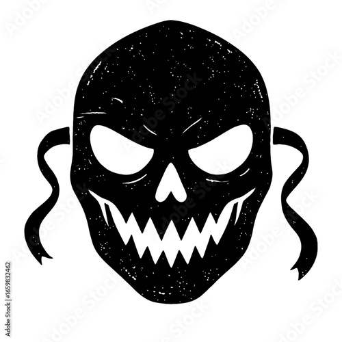 Gritty Black Skull Mask Vector - Spooky Halloween Illustration for Scary and Horror Themes