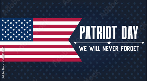 Patriot day horizontal banner with american flag and background with stars