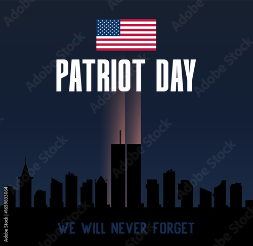 Patriot day poster with silhouette of  world trade center