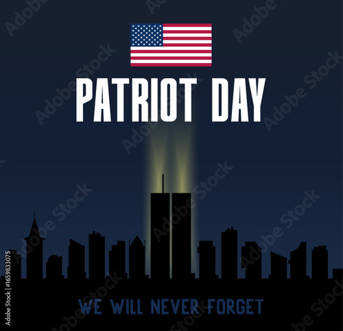 Patriot day banner with silhouette of the city silhouette of the city and world trade center