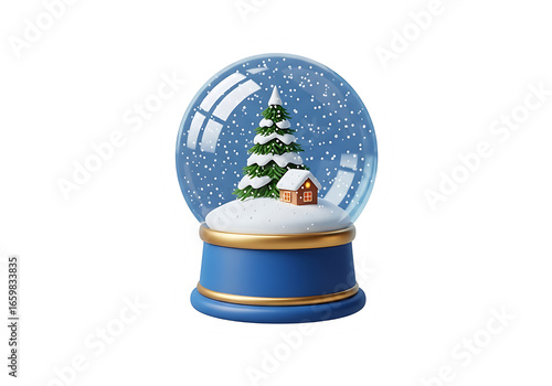 Magical christmas snow globe scene with evergreen tree and cozy house enchanting winter holiday atmosphere