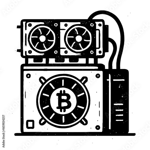 Grunge Textured Bitcoin Mining Machine