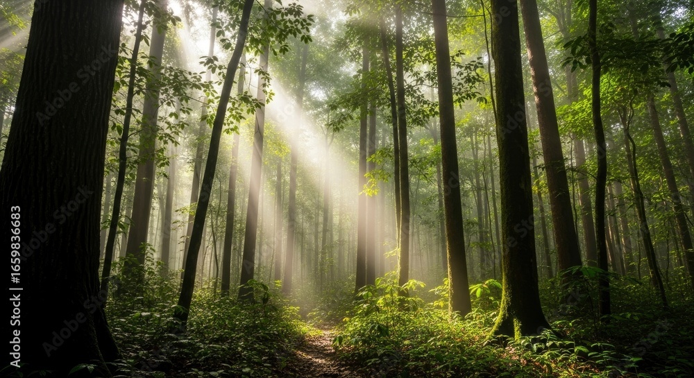 Obraz premium Forest path sunlight mystical