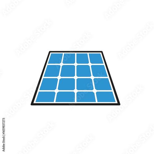 Vector illustration of simple flat icon of a solar panel with blue cells and black frame