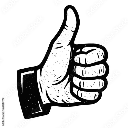 Distressed Thumbs Up Vector Icon - Grungy Hand Gesture for Approval, Like, and Success