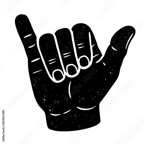 Distressed Shaka Hand Gesture Vector - Grungy Surfer Symbol for Hang Loose and Aloha