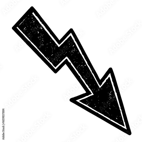 Distressed Lightning Bolt Arrow Vector - Grungy Icon for Speed, Power, and Downward Direction