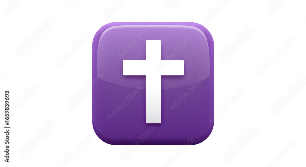 Obraz premium A close-up shot of a shiny purple button with a Christian cross in the center, conveying a sense of faith and spirituality.
