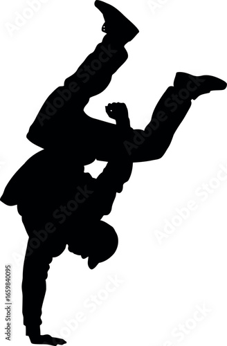 Dynamic breakdancing silhouette capturing athleticism and urban dance moves with skillful acrobatics vector
