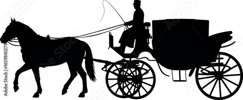 Elegant horse drawn carriage silhouette design symbolizing vintage travel and timeless transportation vector