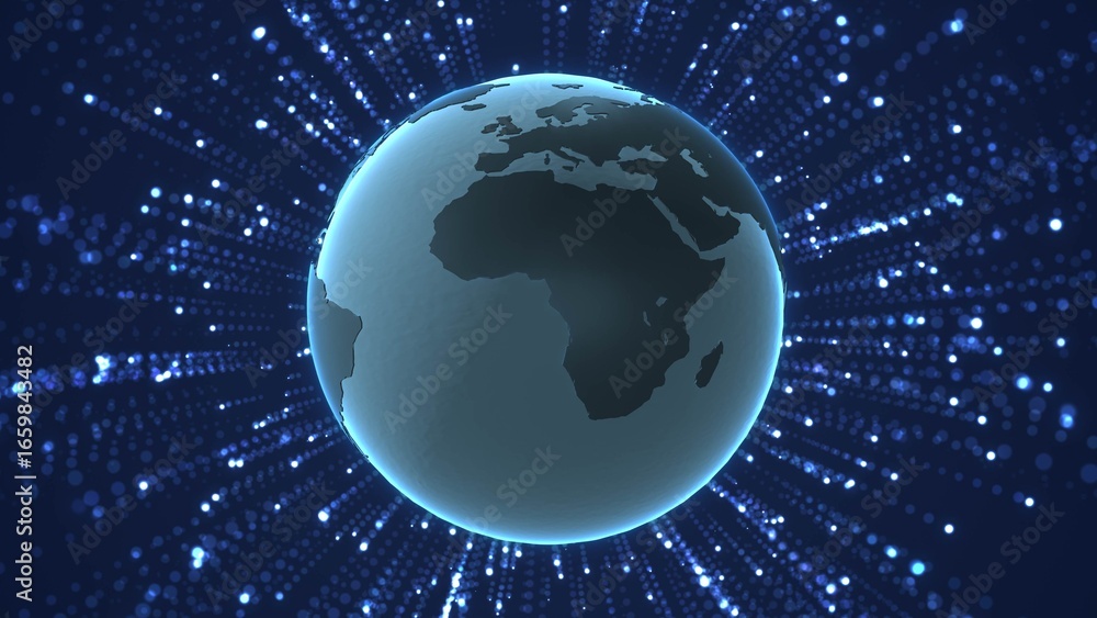 Obraz premium Glowing Particles Emerging from Behind Planet Earth
