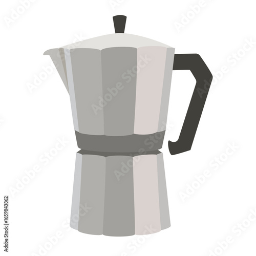 Simple Italian stovetop espresso maker icon, isolated on white background. Perfect for coffee shop branding, kitchen decor, barista designs, and digital projects.