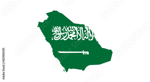 Map of Saudi Arabia with Flag Design and Sword Illustration
