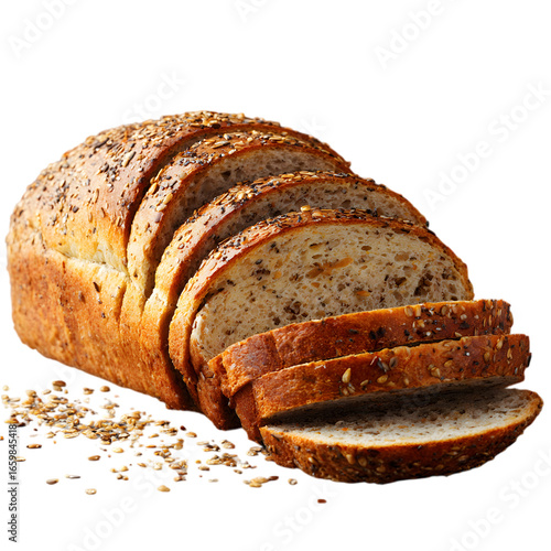 Sliced Loaf of Multigrain Bread on a Transparent Background