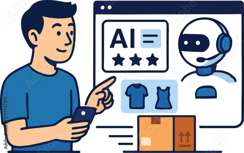 AI helping customer choose outfits online Illustration
