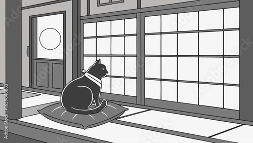 Black Cat Contemplating the World Outside the Window
