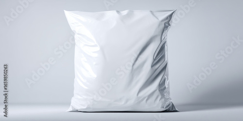 A flexible large white bag mockup for frozen foods. isolated on white background. 3D Illustration.