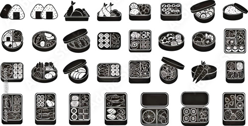 Bento box silhouette vector illustration for Japanese food design, vector