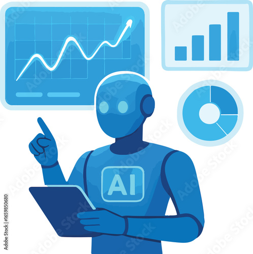 AI predicting market trends with futuristic graphs Illustration
