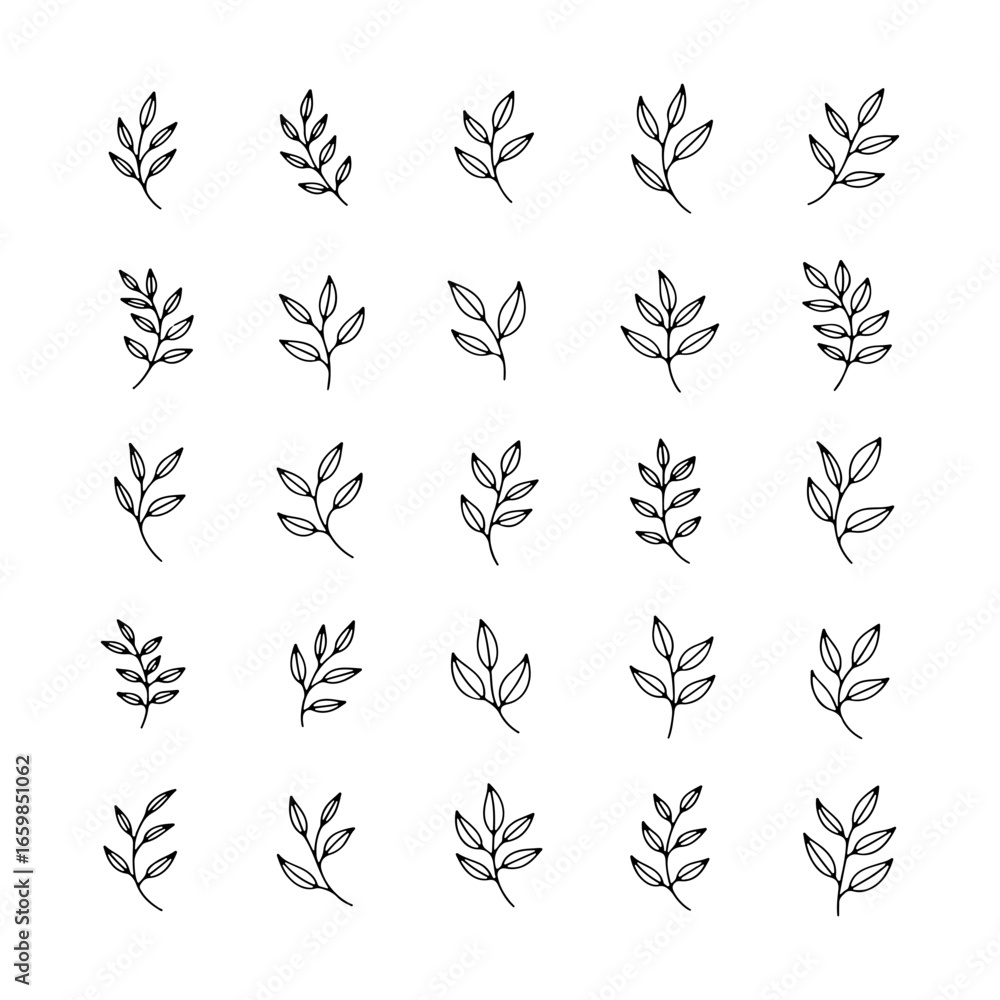 Fototapeta premium Unique hand-drawn leaf patterns arranged in a creative grid for seamless design applications