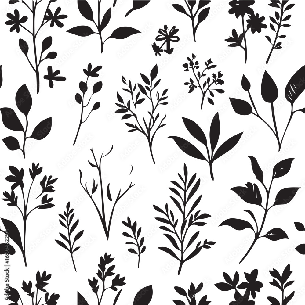 Black wild plant pattern