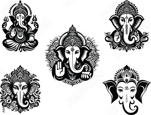Ganesh Puja linear style icon black lord Ganesh Hindu god