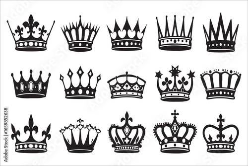 Majestic royal crown icons for regal design silhouette