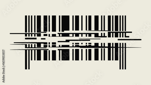 Abstract black and white barcode with horizontal lines disrupting the vertical barcode structure design