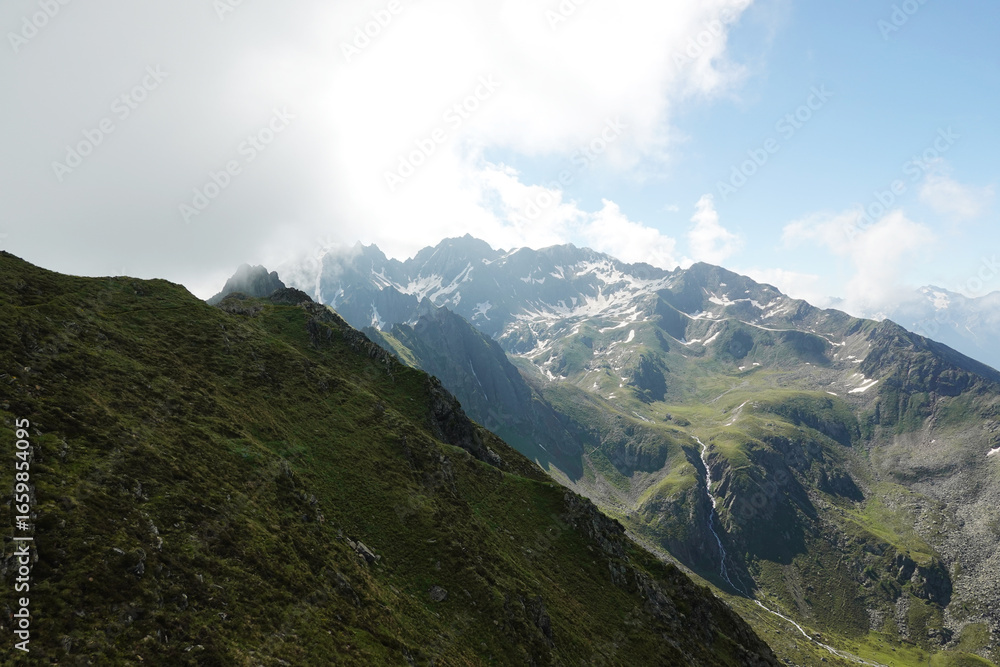 Fototapeta premium Panorama opening from Hochzeiger mountain, Pitztal valley, Austria