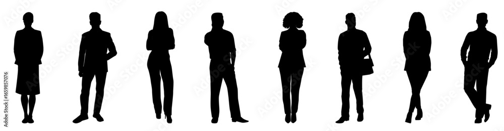 Fototapeta premium business people, men and women. set of business people silhouettes. Businessman and businesswoman standing. 