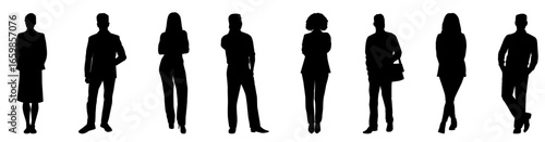 business people, men and women. set of  business people silhouettes. Businessman and businesswoman standing. 