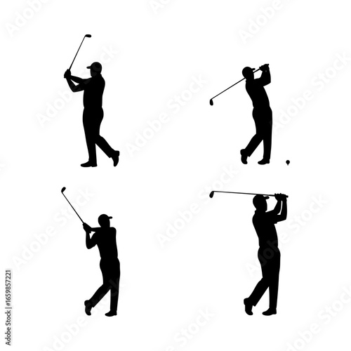 Silhouettes of Golf Players in Various Stages of a Swing, Representing the Sport, Precision, and Individual Athletic Performance on the Course