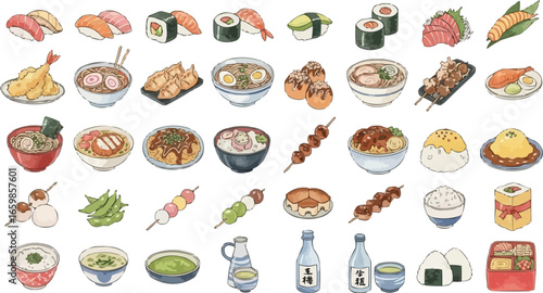 Vector illustration of iconic Japanese sushi platter