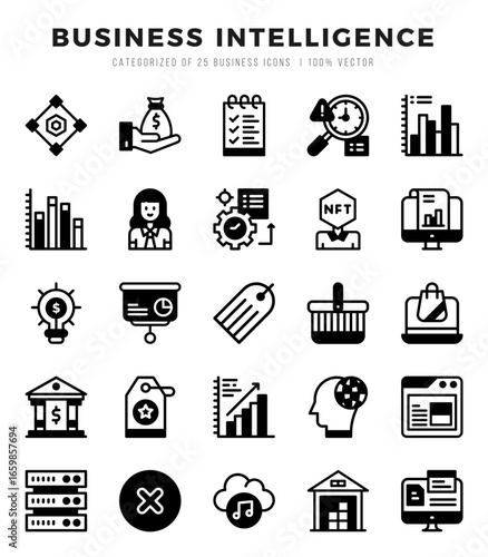 Business Intelligence Lineal Filled icons collection. 25 icon set in a Lineal Filled design.