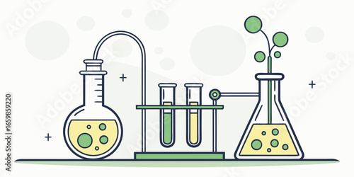Illustration of a chemistry lab setup showing experiments 