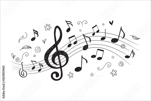 Abstract musical notes staff melody arrangement silhouette