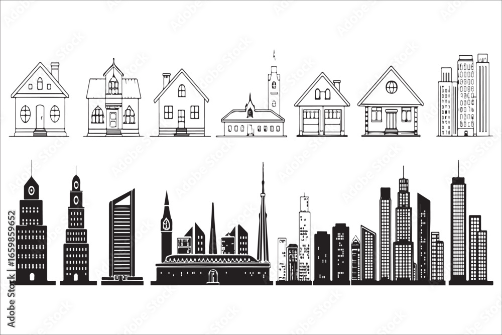 Fototapeta premium Diverse architectural styles silhouette collection silhouette