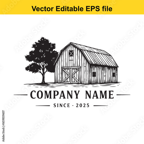 Vintage barn and tree logo isolated on white background