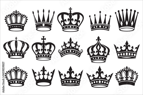 Collection of elegant royal crowns design elements silhouette
