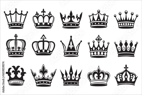 Collection of regal and ornate royal crowns silhouette