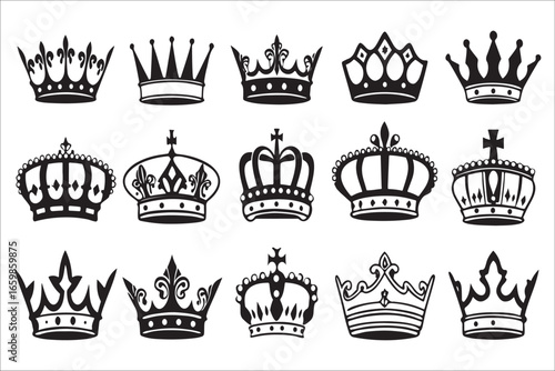Collection of diverse royal crown designs silhouette